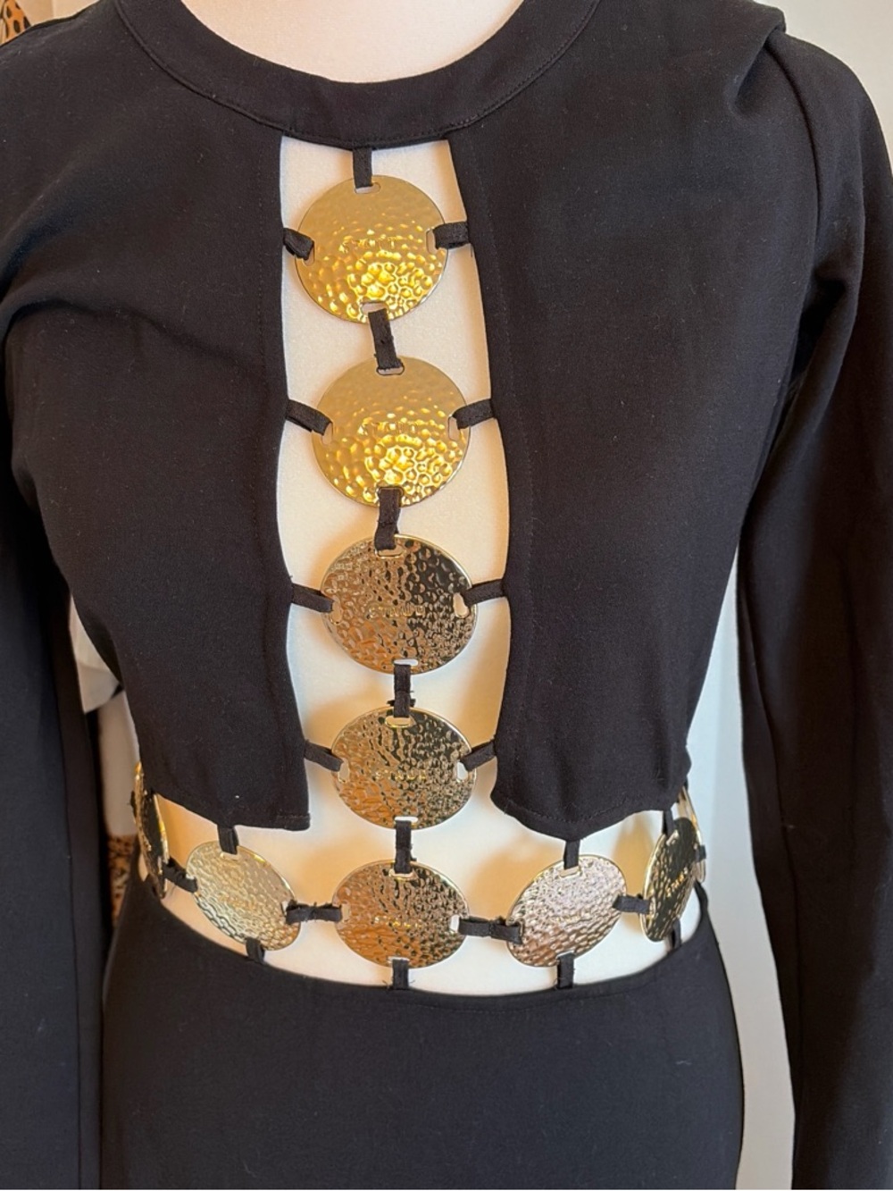 STAUD Black Long-Sleeve Maxi Dress with Gold Disk Accents - Picture 2 of 3
